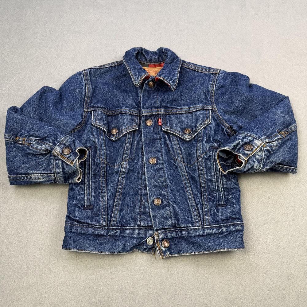 Vintage Levis Jacket Kids 10 Blue Denim Flannel Lined Trucker Made USA 70807